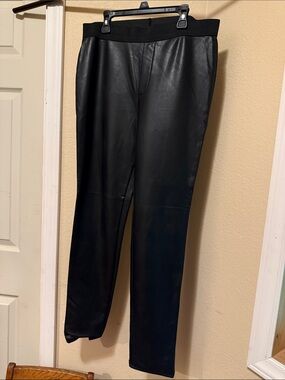 Black Faux Leather Stretch Leggings with Elastic Waist